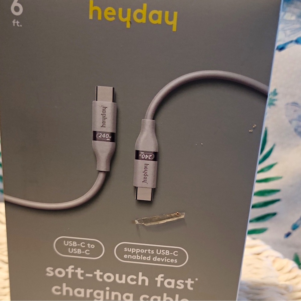 heyday USB-C to USB-C Soft-Touch Fast Charging USB Cable 6ft Gray 240W PD